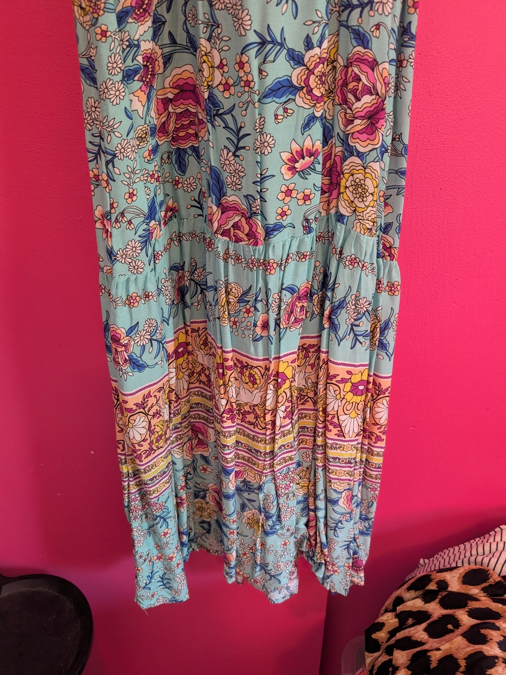 Bohemian Floral V-Neck Maxi Dress in Aqua - Picture 5 of 7